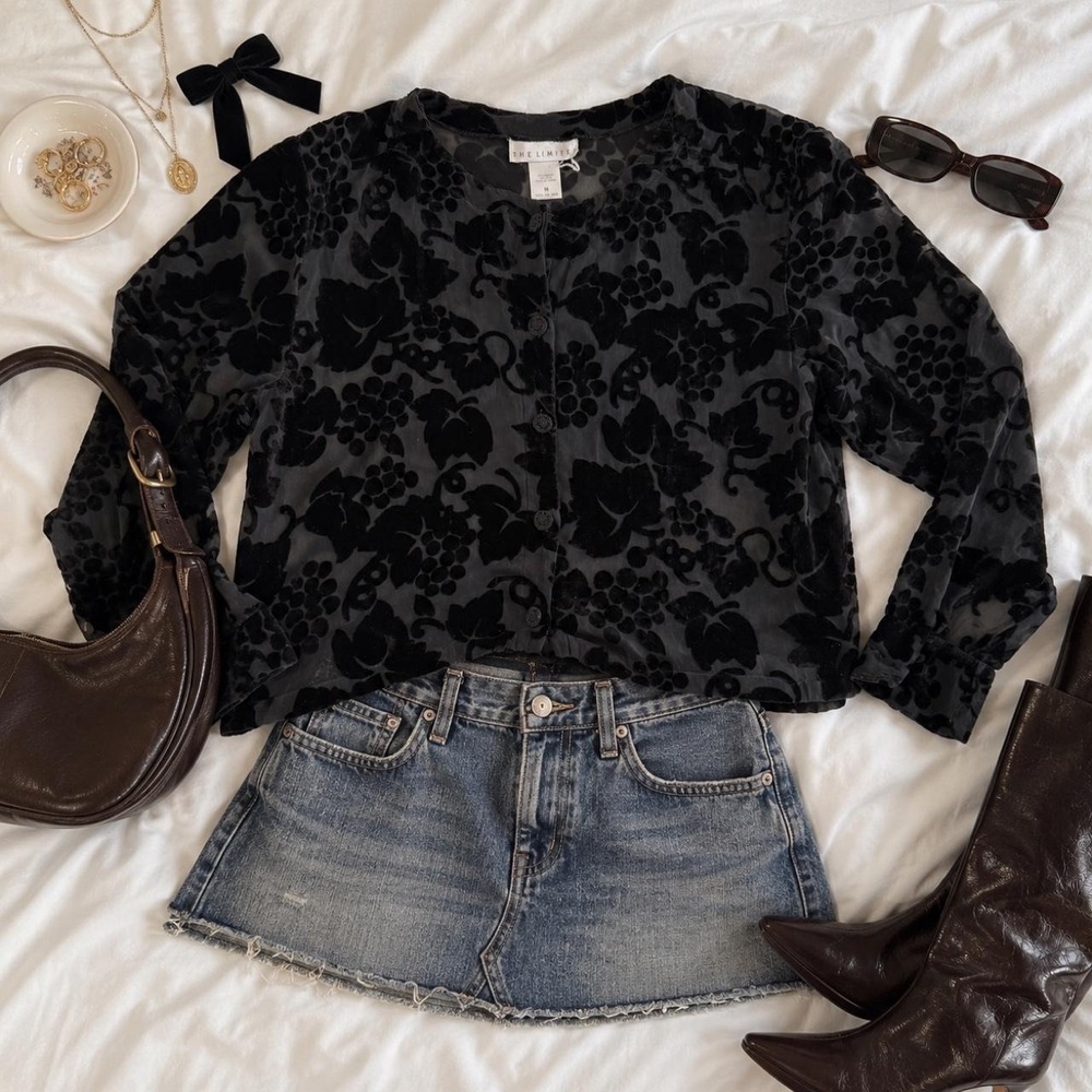 90s The Limited size medium black velvet floral silk